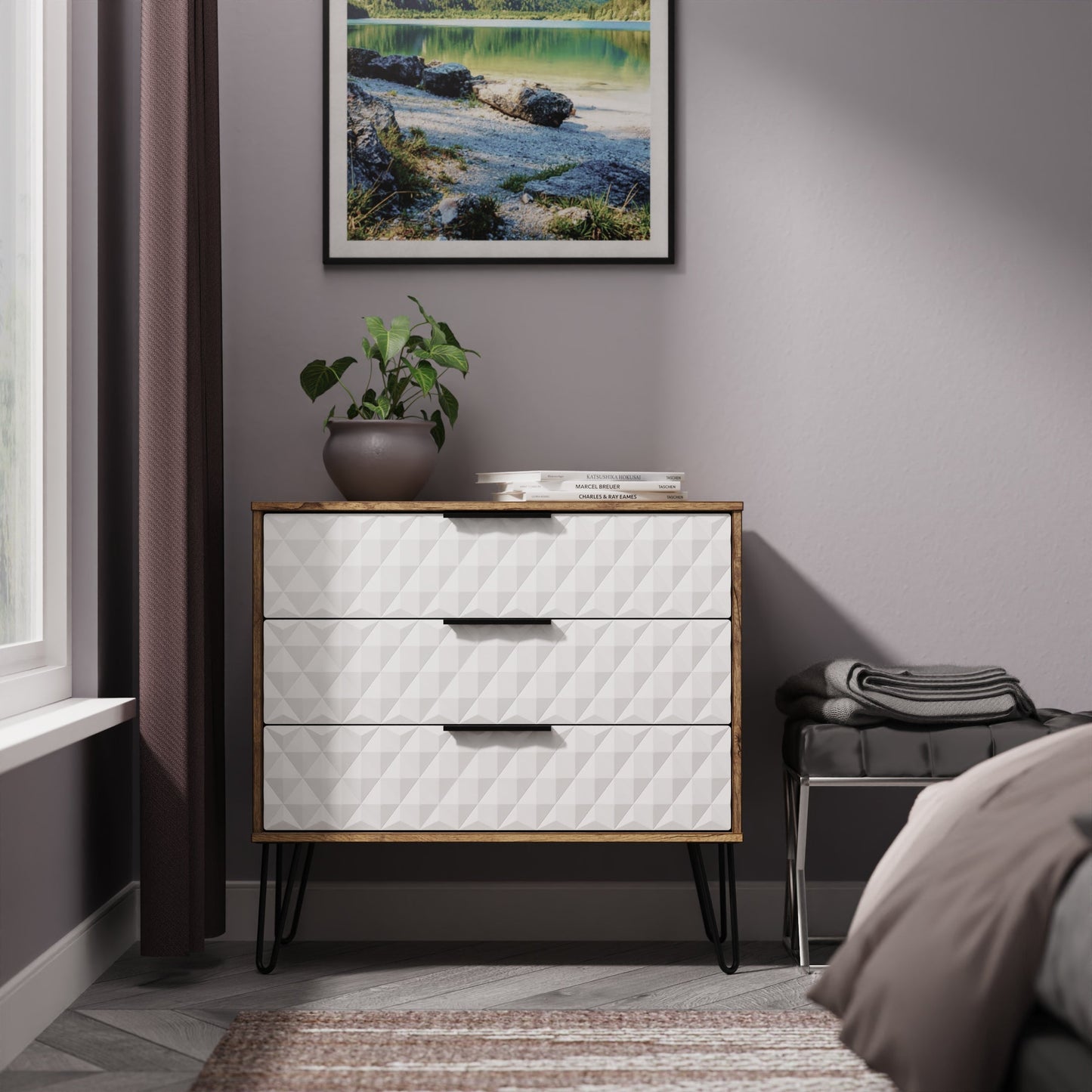 Harlequin Chest of Drawers White & Oak 3 Drawers 77cm