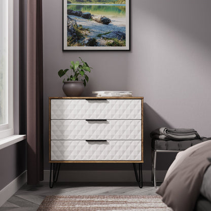 Harlequin Chest of Drawers White & Oak 3 Drawers 77cm