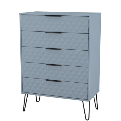 Harlequin Tall Chest of Drawers Light Blue 5 Drawers 109cm
