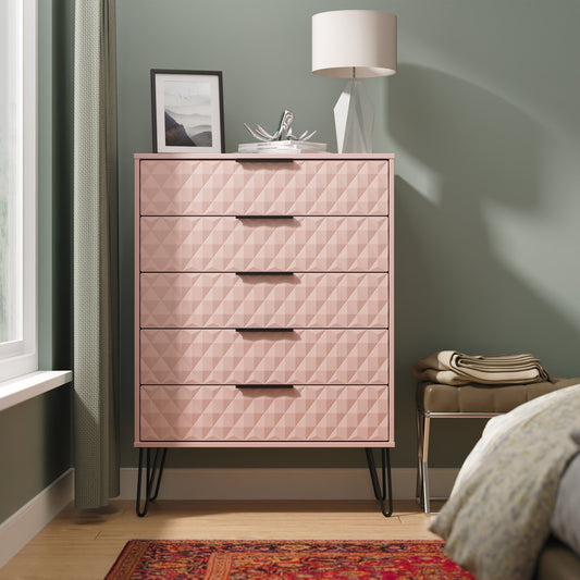 Harlequin Tall Chest of Drawers Pink 5 Drawers 109cm