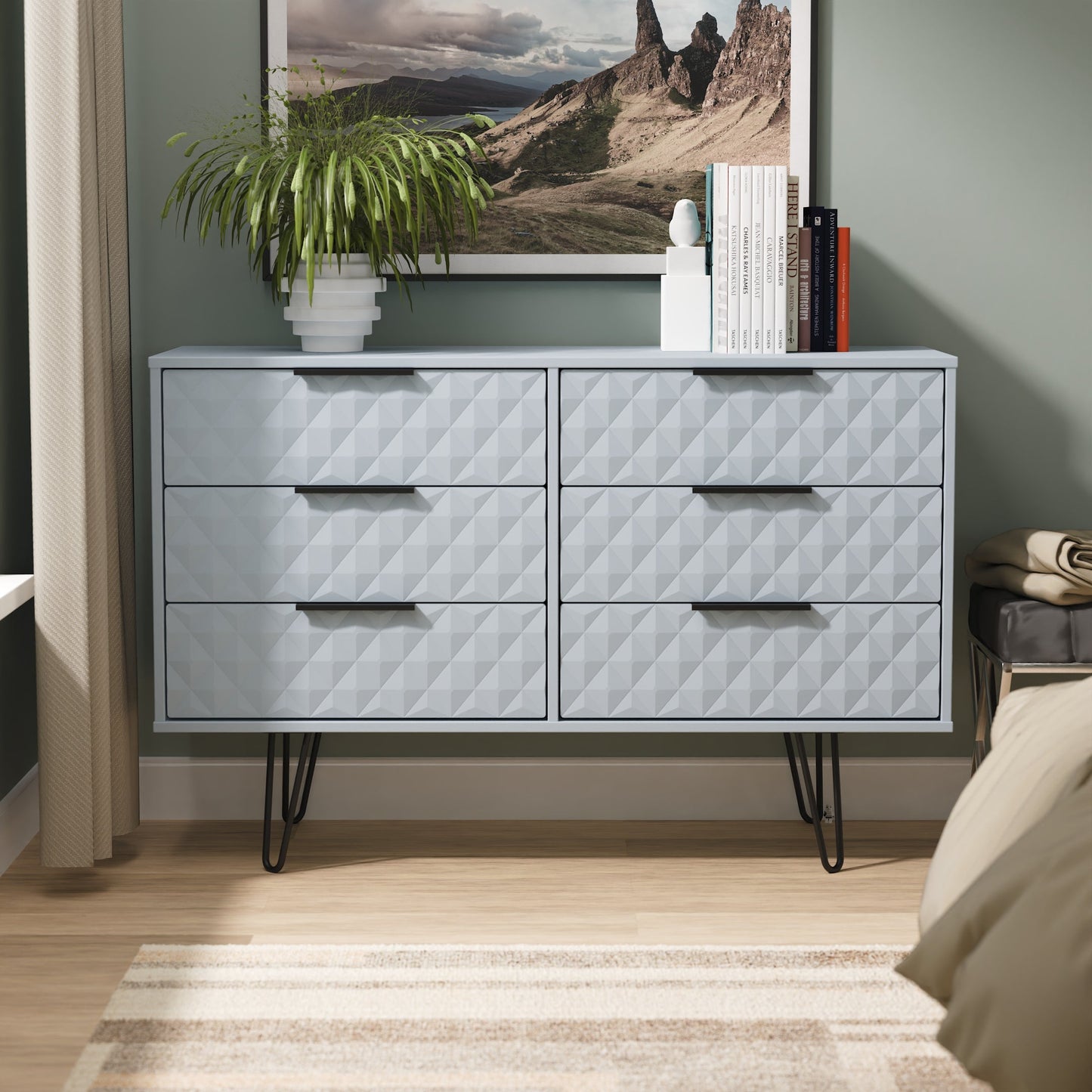 Harlequin Large Chest of Drawers Light Blue 6 Drawers 115cm