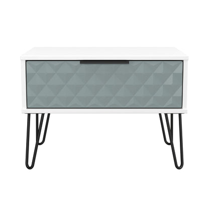 Harlequin Side Table Teal & White 1 Drawer 58cm