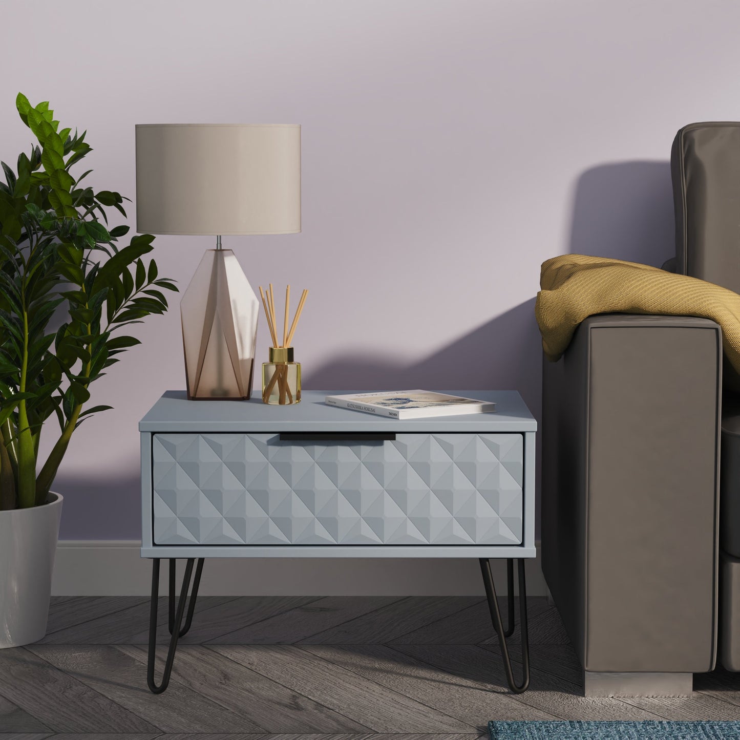 Harlequin Side Table Light Blue 1 Drawer 58cm