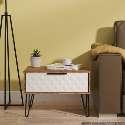 Harlequin Side Table White & Oak 1 Drawer 58cm