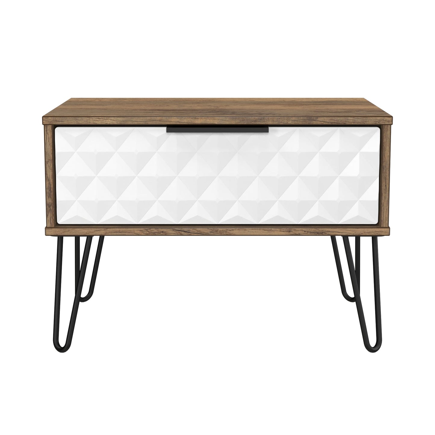 Harlequin Side Table White & Oak 1 Drawer 58cm