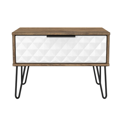 Harlequin Side Table White & Oak 1 Drawer 58cm