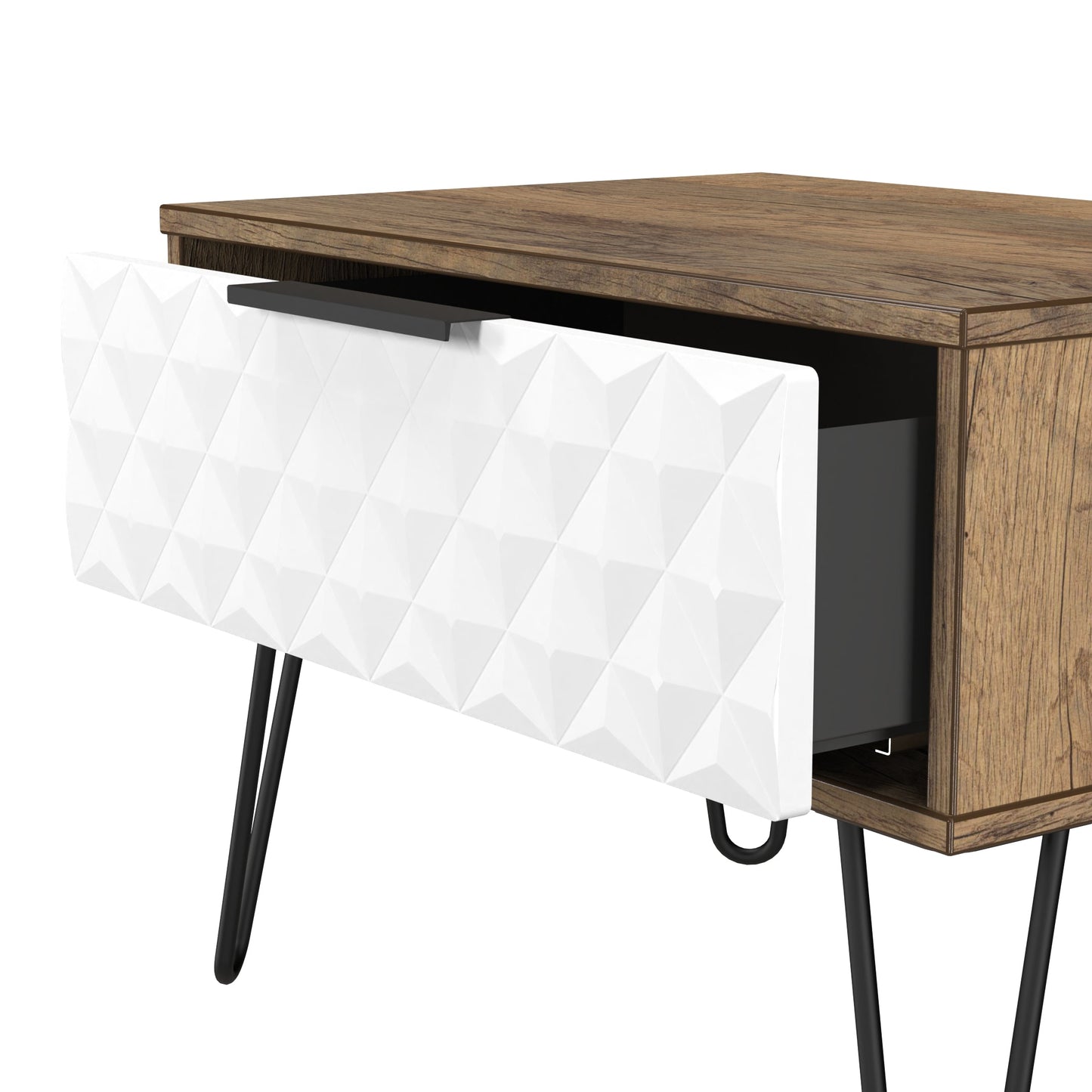 Harlequin Side Table White & Oak 1 Drawer 58cm