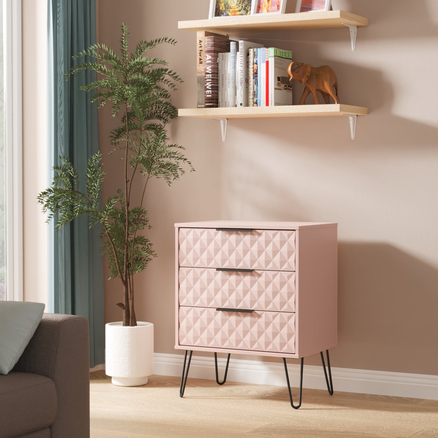 Harlequin Chest of Drawers Pink 3 Drawers 76cm