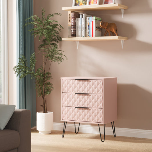 Harlequin Chest of Drawers Pink 3 Drawers 76cm