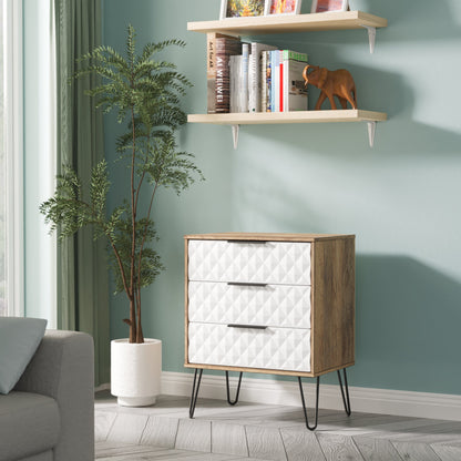 Harlequin Chest of Drawers White & Oak 3 Drawers 76cm