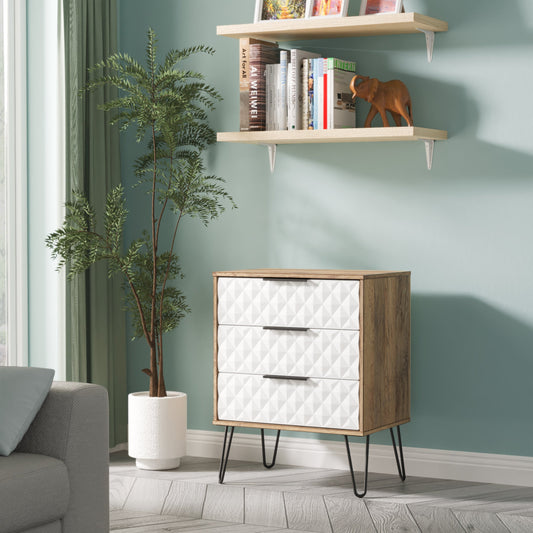 Harlequin Chest of Drawers White & Oak 3 Drawers 76cm