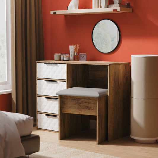 Harlequin Desk White & Oak 4 Drawers 97cm