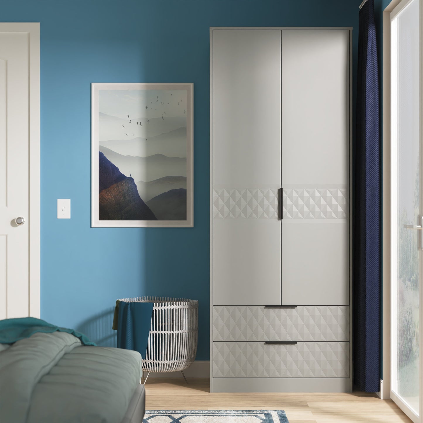 Harlequin Tall Wardrobe Grey 2 Drawers 197cm
