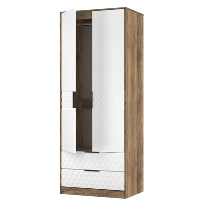 Harlequin Tall Wardrobe White & Oak 2 Drawers 197cm