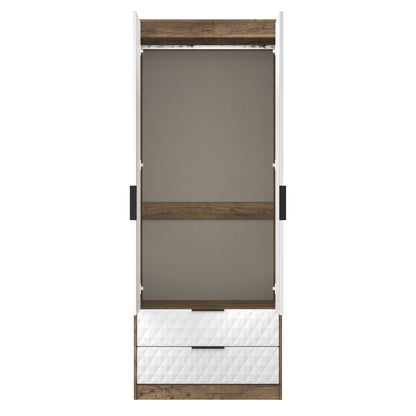 Harlequin Tall Wardrobe White & Oak 2 Drawers 197cm