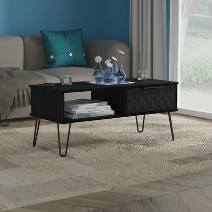 Harlequin Coffee Table Black 1 Shelf 1 Drawer 92cm
