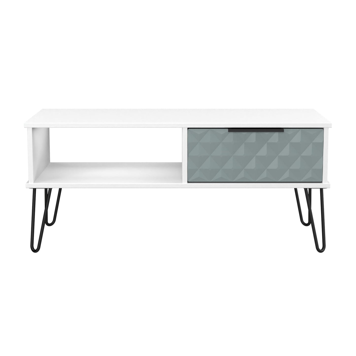 Harlequin Coffee Table Teal & White 1 Shelf 1 Drawer 92cm