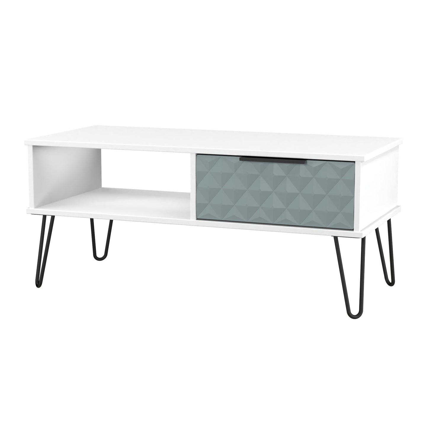 Harlequin Coffee Table Teal & White 1 Shelf 1 Drawer 92cm