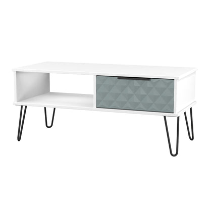 Harlequin Coffee Table Teal & White 1 Shelf 1 Drawer 92cm