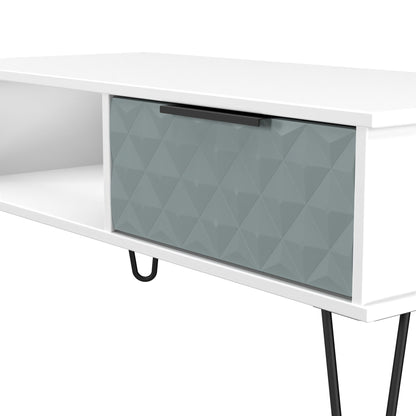 Harlequin Coffee Table Teal & White 1 Shelf 1 Drawer 92cm