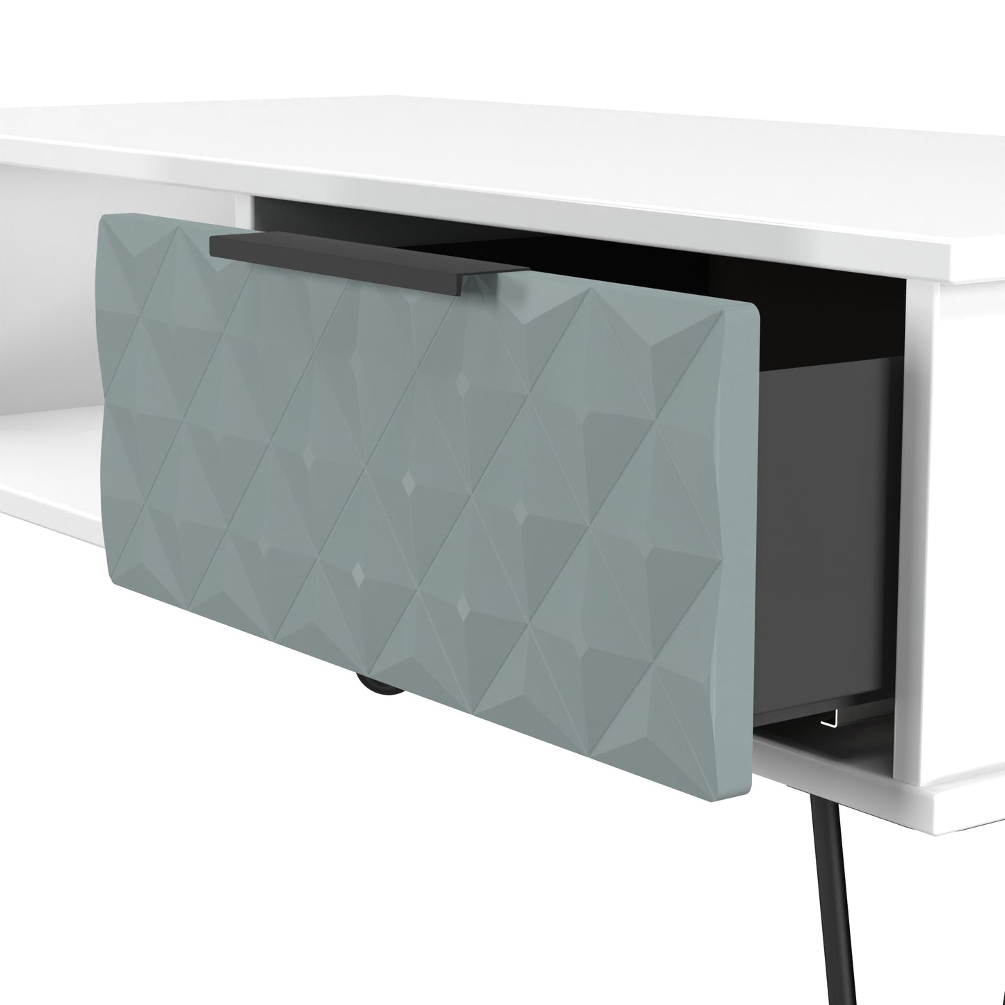 Harlequin Coffee Table Teal & White 1 Shelf 1 Drawer 92cm