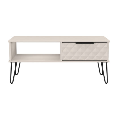 Harlequin Coffee Table Off-White 1 Shelf 1 Drawer 92cm