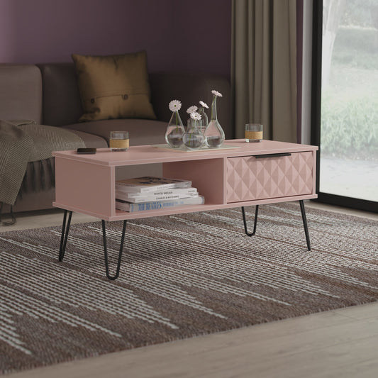 Harlequin Coffee Table Pink 1 Shelf 1 Drawer 92cm