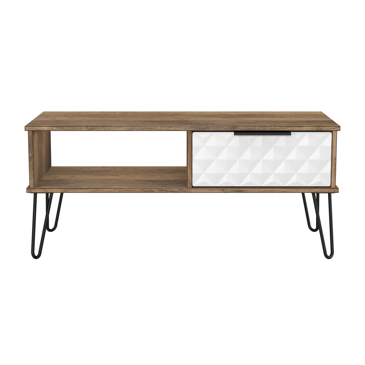 Harlequin Coffee Table White & Oak 1 Shelf 1 Drawer 92cm