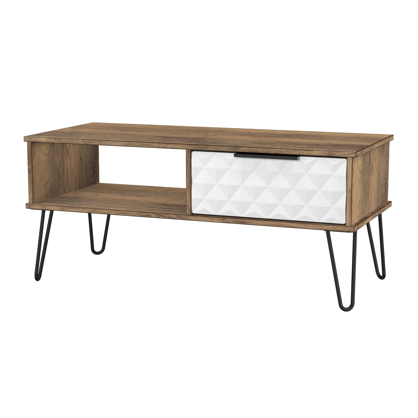 Harlequin Coffee Table White & Oak 1 Shelf 1 Drawer 92cm