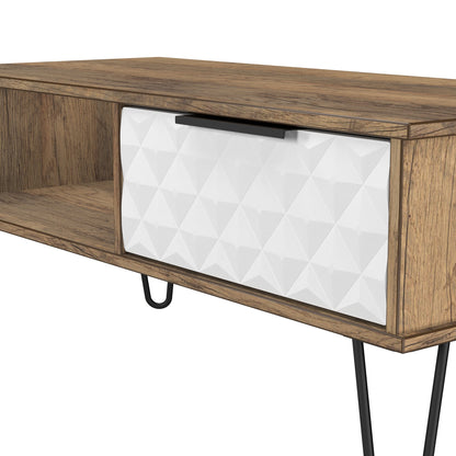 Harlequin Coffee Table White & Oak 1 Shelf 1 Drawer 92cm