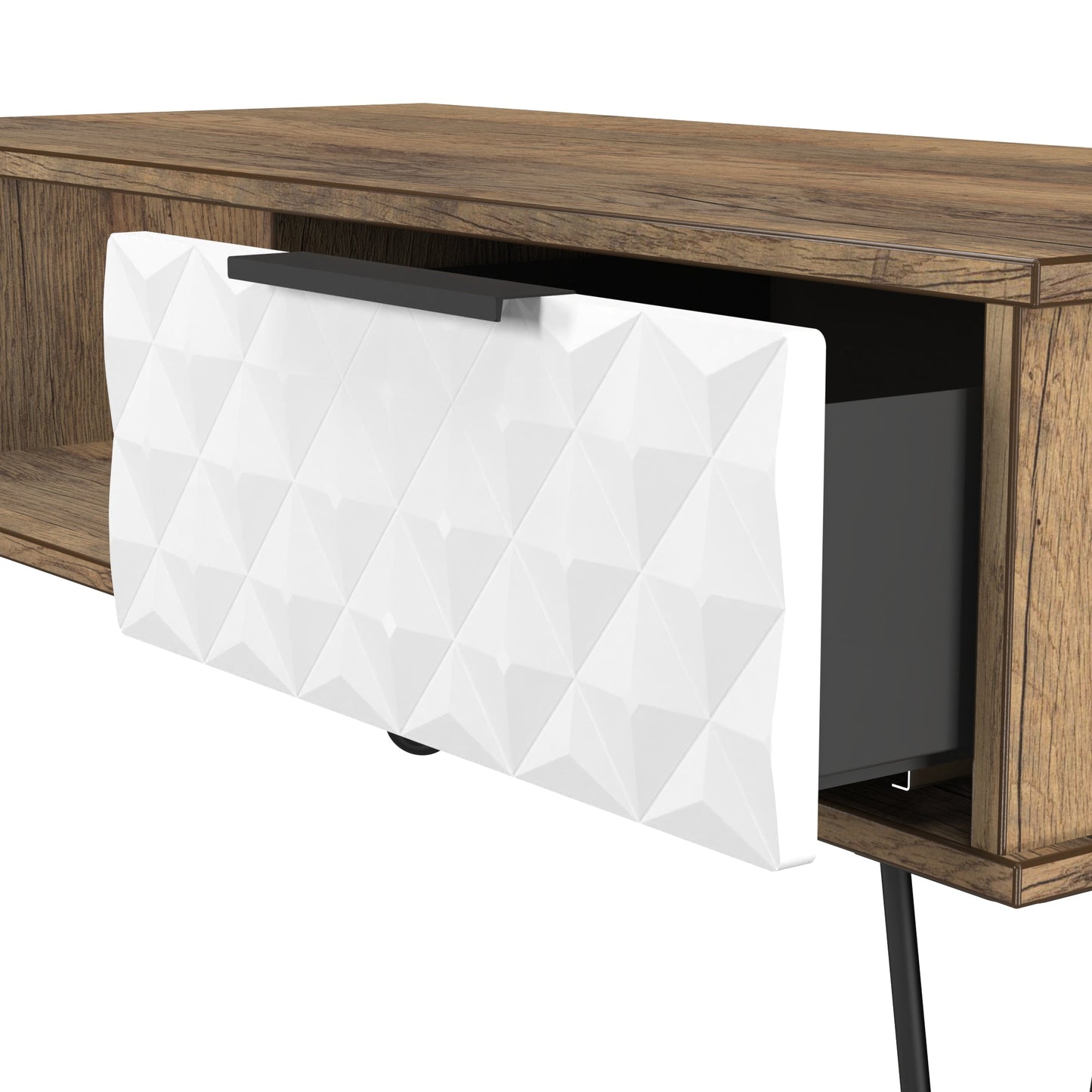 Harlequin Coffee Table White & Oak 1 Shelf 1 Drawer 92cm