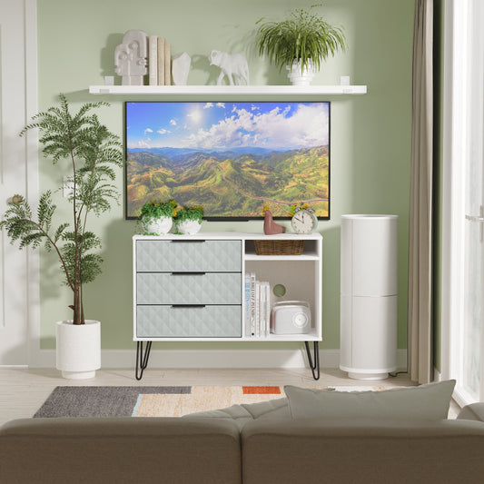 Harlequin TV Unit Teal & White 2 Shelves 3 Drawers 97cm