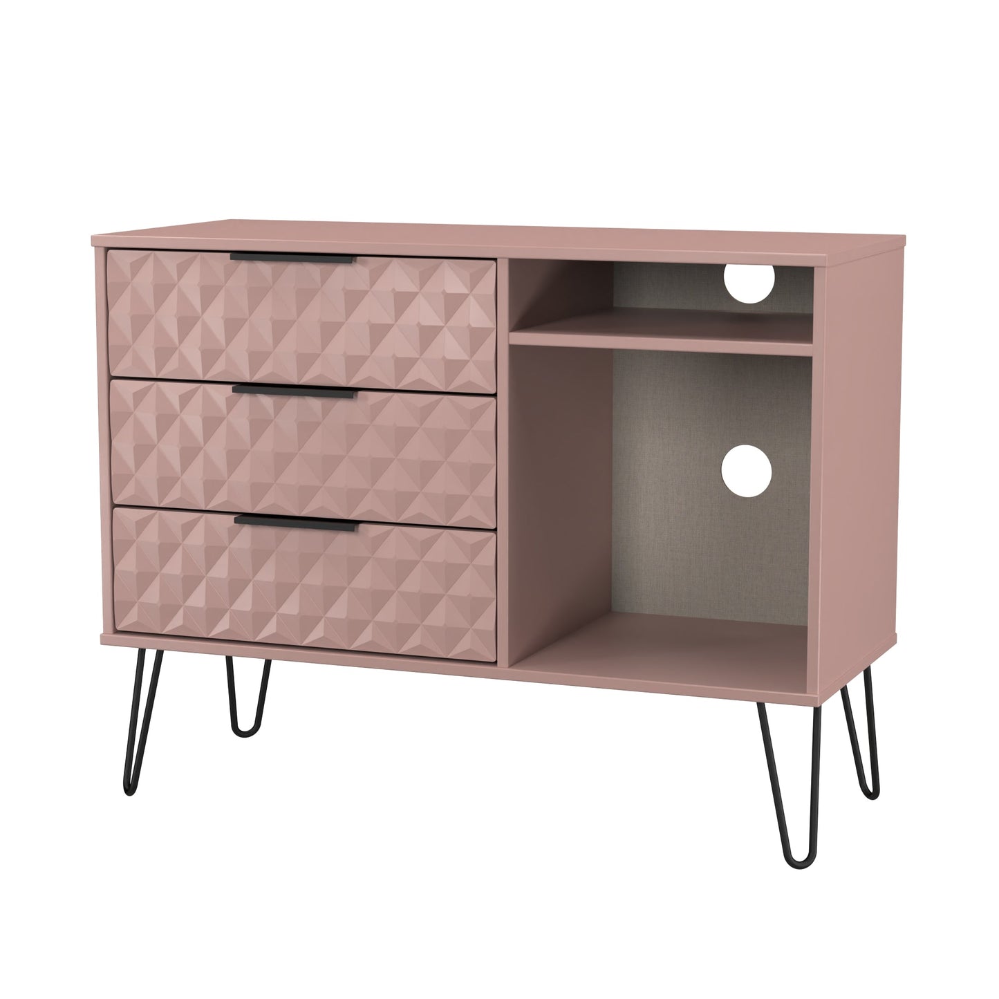 Harlequin TV Unit Pink 2 Shelves 3 Drawers 97cm