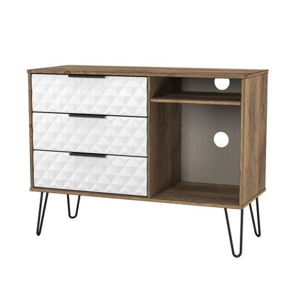 Harlequin TV Unit White & Oak 2 Shelves 3 Drawers 97cm