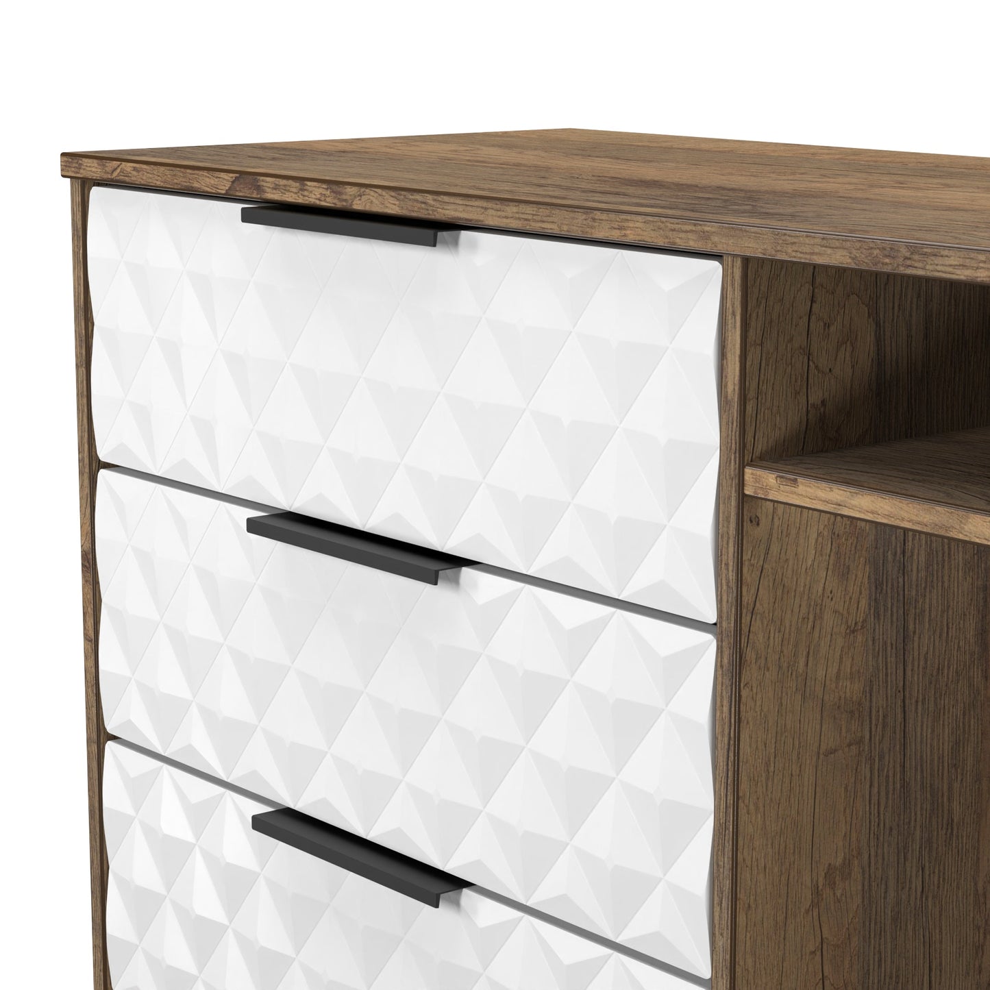 Harlequin TV Unit White & Oak 2 Shelves 3 Drawers 97cm