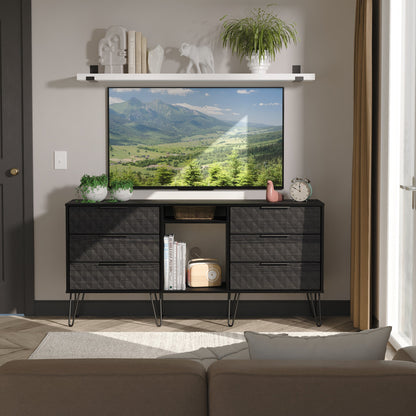 Harlequin Large Sideboard Black 2 Shelves 6 Drawers 152cm