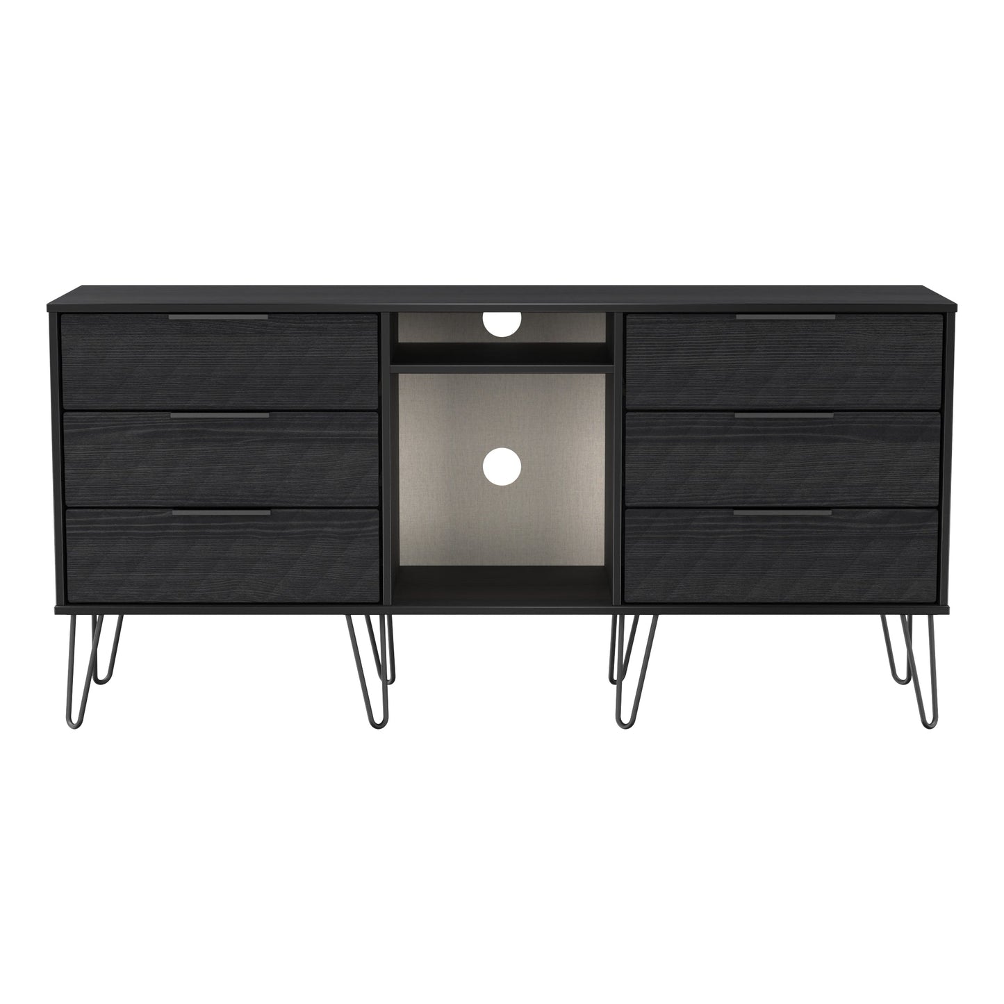 Harlequin Large Sideboard Black 2 Shelves 6 Drawers 152cm