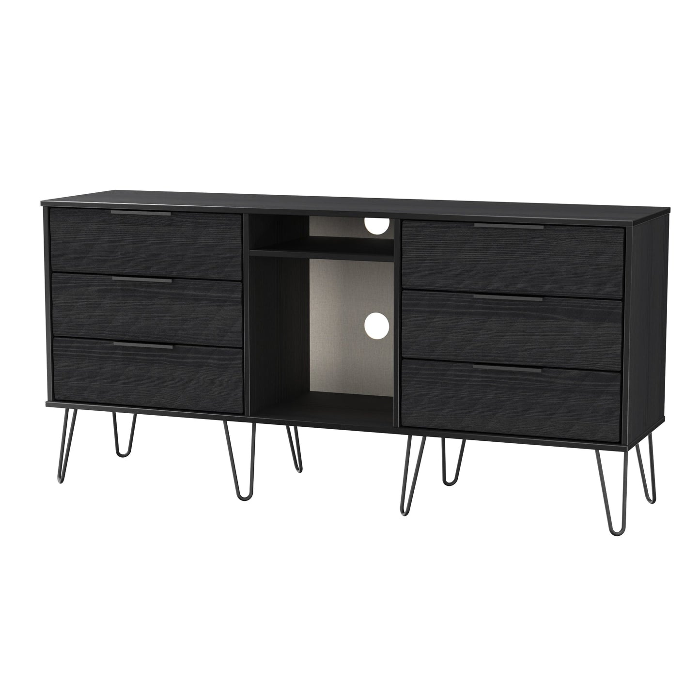 Harlequin Large Sideboard Black 2 Shelves 6 Drawers 152cm