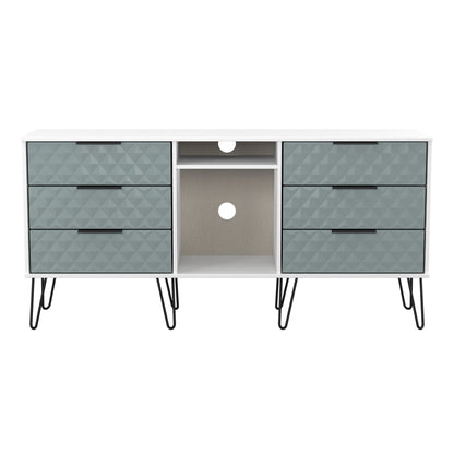 Harlequin Large Sideboard Teal & White 2 Shelves 6 Drawers 152cm