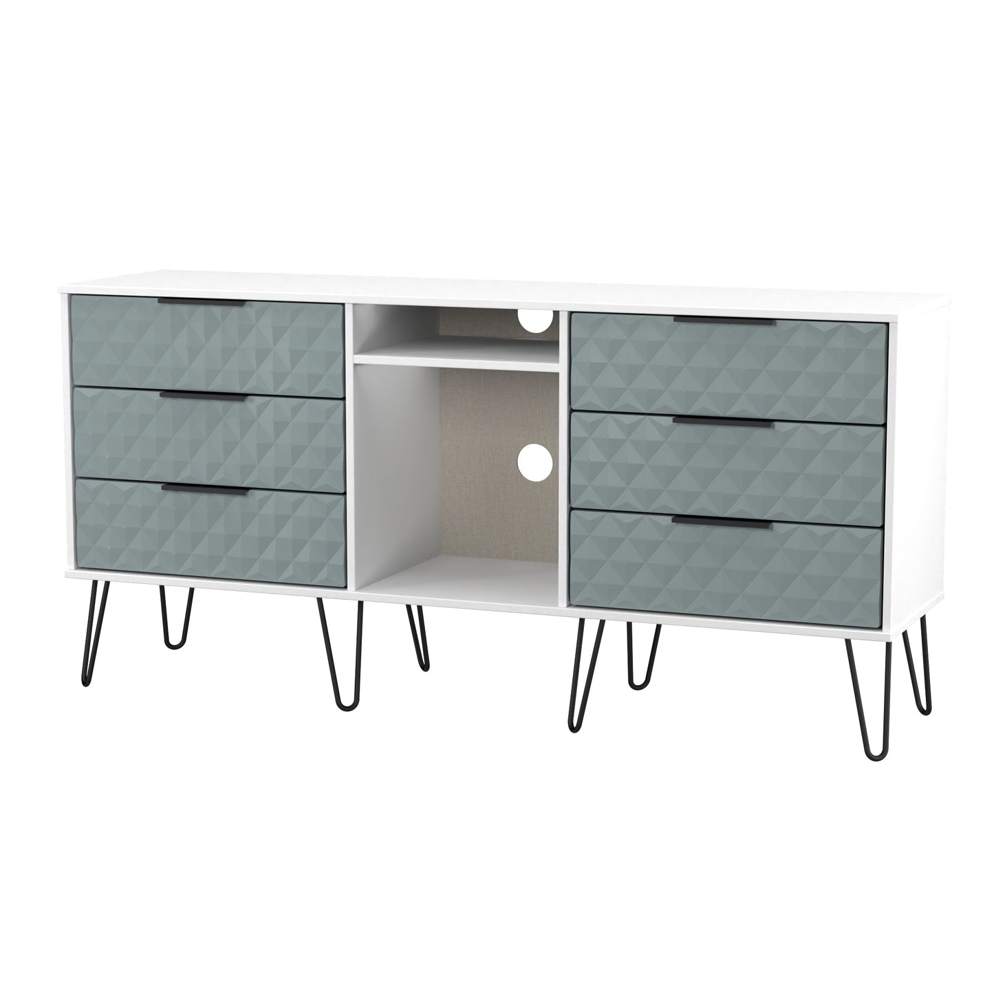 Harlequin Large Sideboard Teal & White 2 Shelves 6 Drawers 152cm
