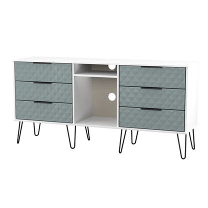 Harlequin Large Sideboard Teal & White 2 Shelves 6 Drawers 152cm