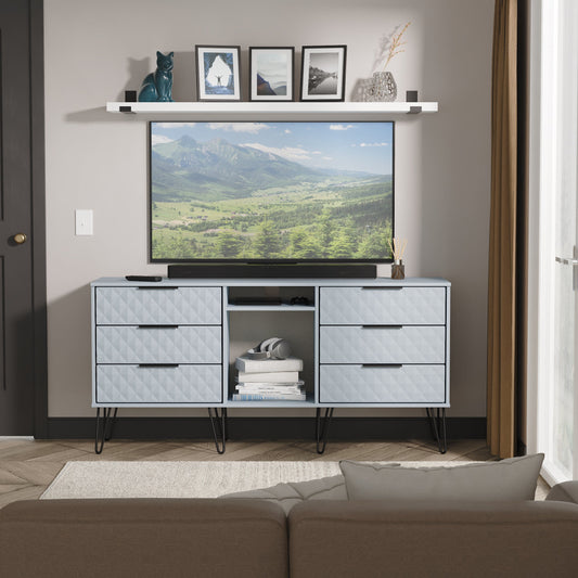 Harlequin Large Sideboard Light Blue 2 Shelves 6 Drawers 152cm