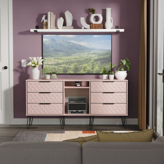 Harlequin Large Sideboard Pink 2 Shelves 6 Drawers 152cm