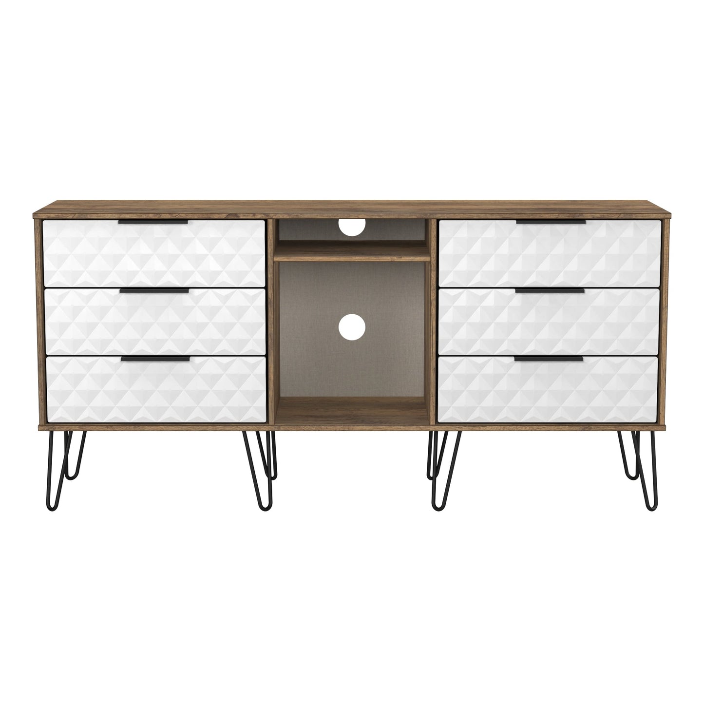 Harlequin Large Sideboard White & Oak 2 Shelves 6 Drawers 152cm