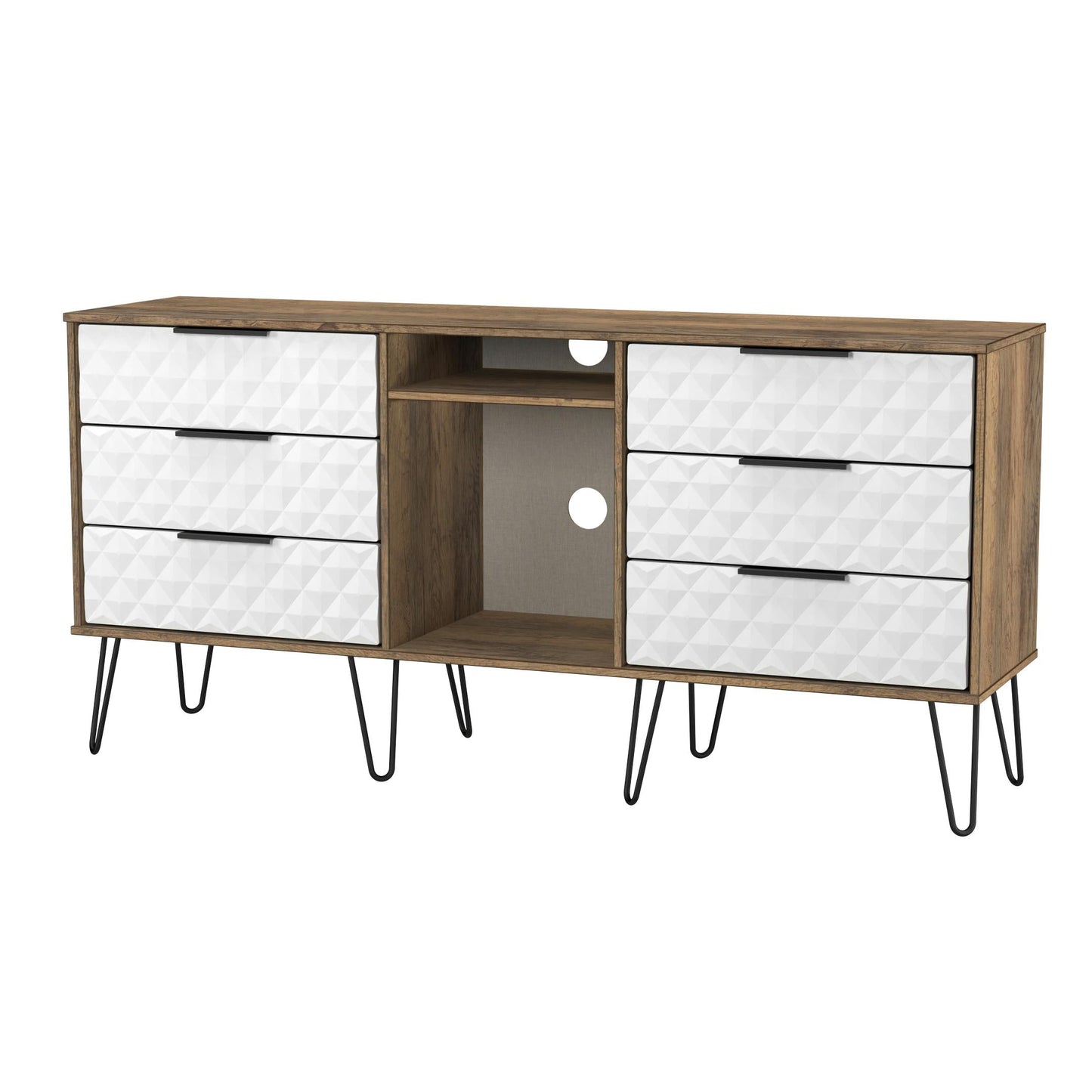 Harlequin Large Sideboard White & Oak 2 Shelves 6 Drawers 152cm