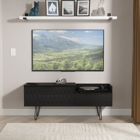 Harlequin TV Unit Black 1 Shelf 2 Drawers 128cm