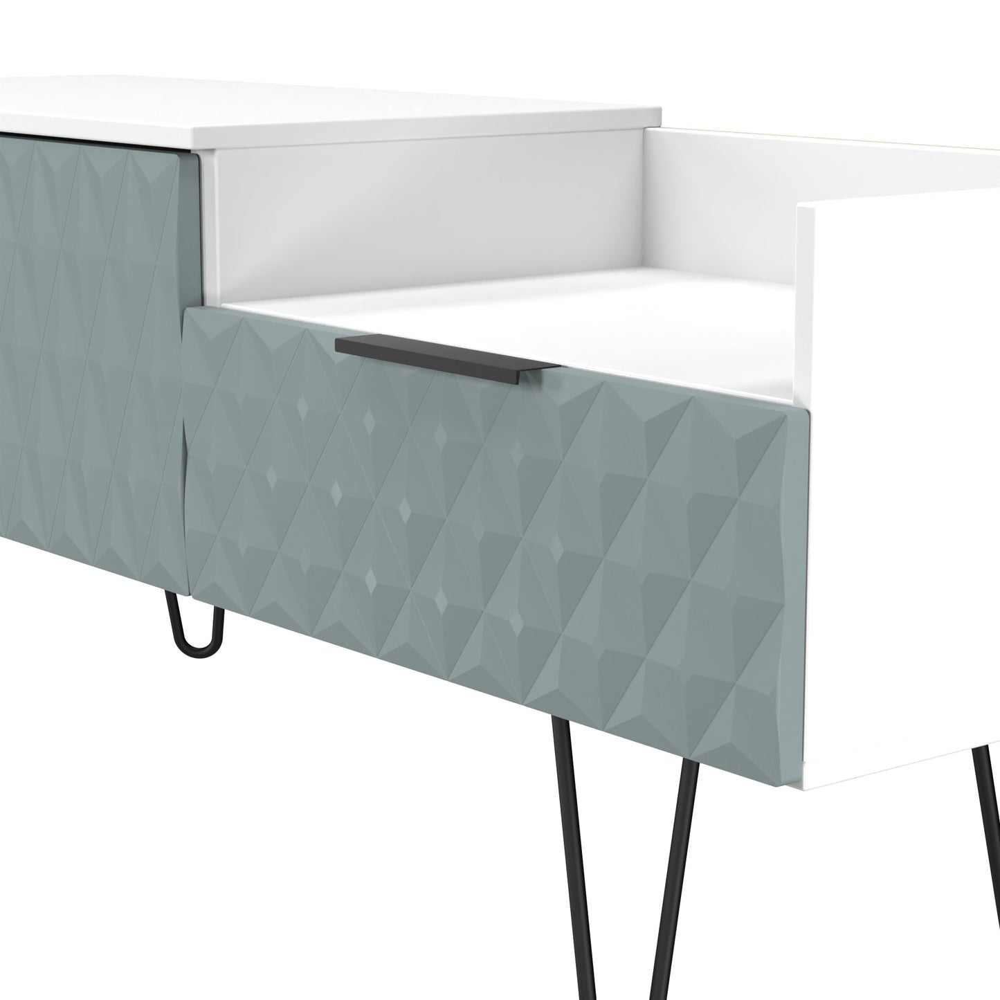 Harlequin TV Unit Teal & White 1 Shelf 2 Drawers 128cm