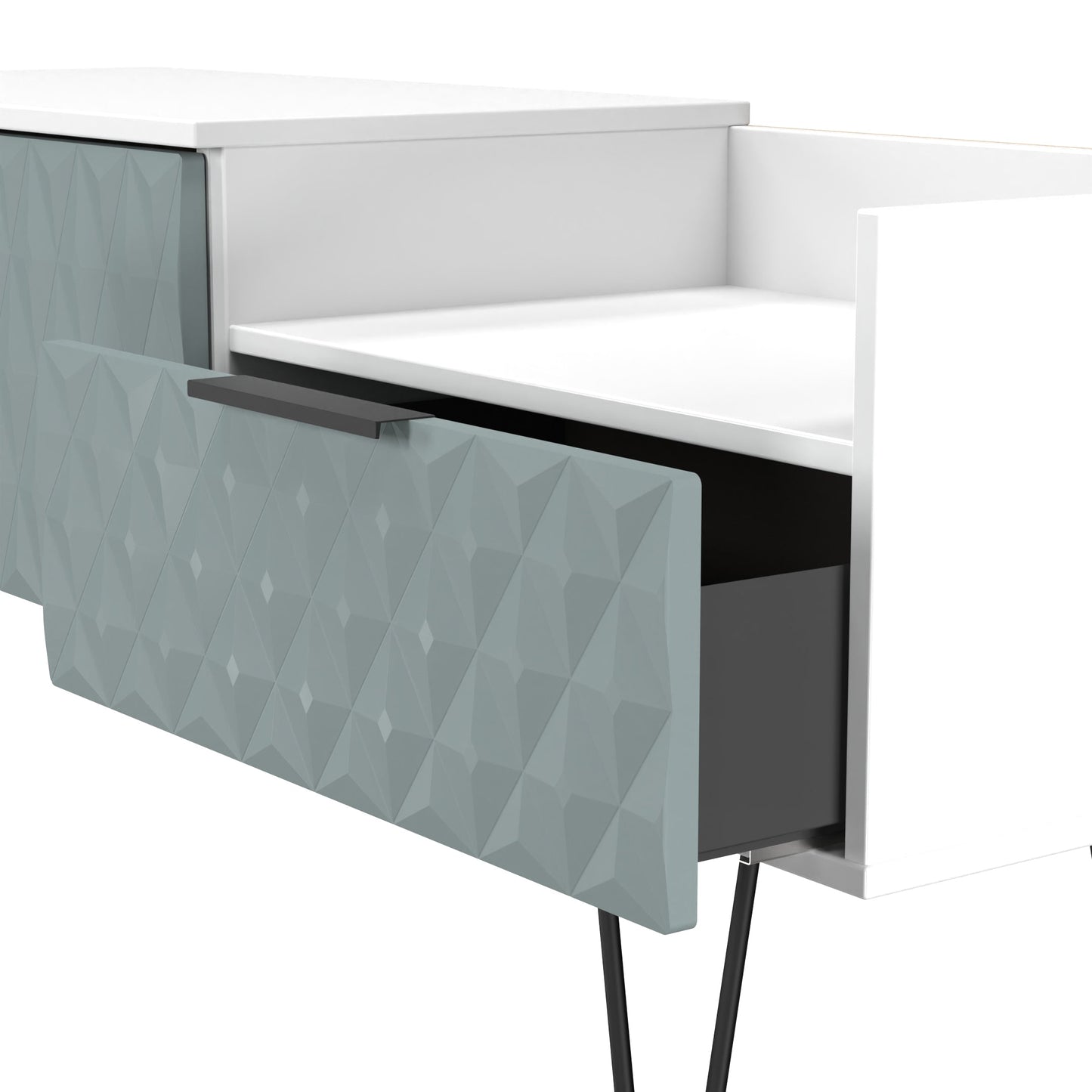 Harlequin TV Unit Teal & White 1 Shelf 2 Drawers 128cm