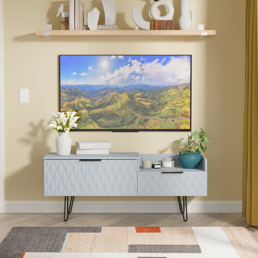 Harlequin TV Unit Light Blue 1 Shelf 2 Drawers 128cm