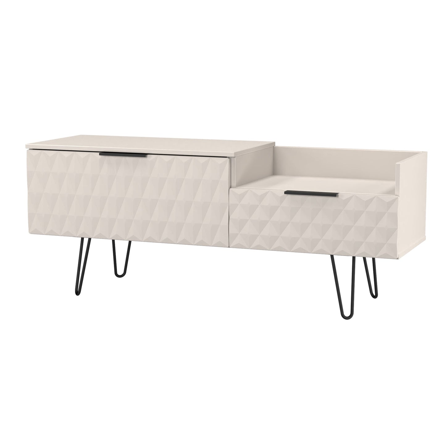 Harlequin TV Unit Off-White 1 Shelf 2 Drawers 128cm
